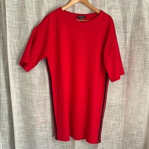 Red T-Shirt Dress with Navy Stripes